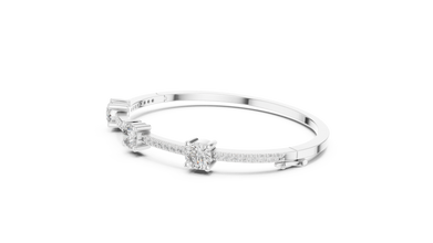 Three Stone Moissanite Bangle in white 925 sterling silver, view 2