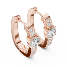Moissanite solitaire pave huggie earrings in rose 925 sterling silver, view 2
