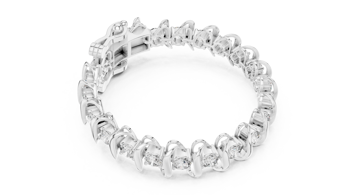 Round Moissanite Wave Link Bracelet in white 925 sterling silver, view 3