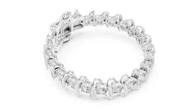 Round Moissanite Wave Link Bracelet in white 925 sterling silver, view 3