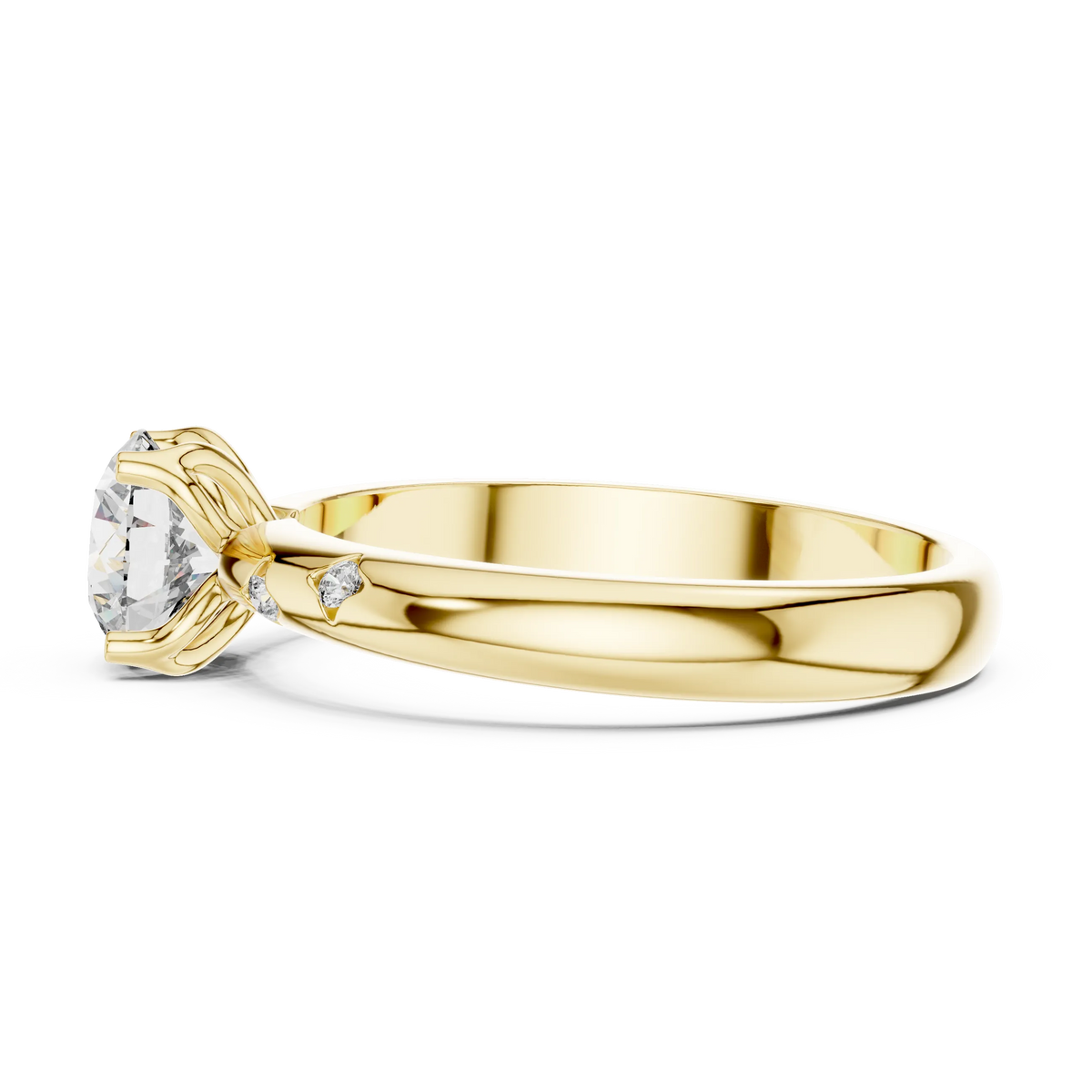 Round Solitaire Moissanite Ring with Bezel Accents in yellow 925 sterling silver, view 3