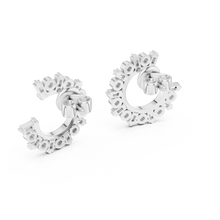Baguette and round moissanite front hoop earrings in white 925 sterling silver, view 3