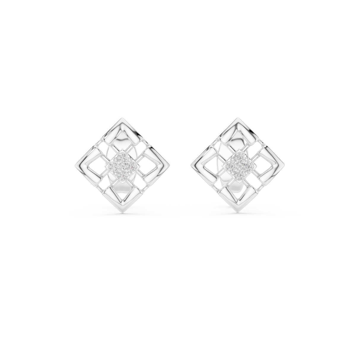 Moissanite Geometric Square Cluster Stud Earrings in white 925 sterling silver, view 4