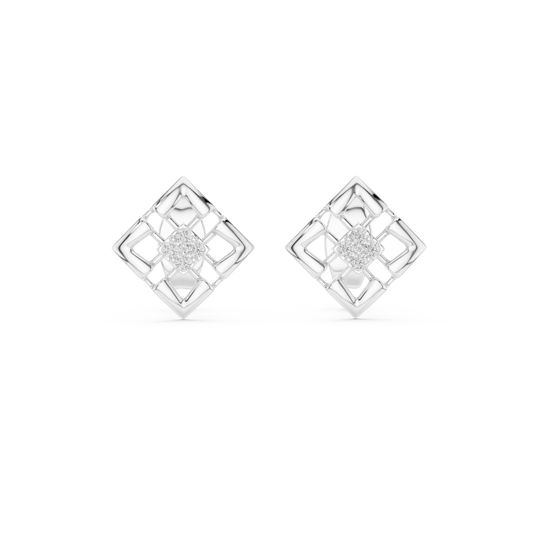 Moissanite Geometric Square Cluster Stud Earrings in white 925 sterling silver, view 4