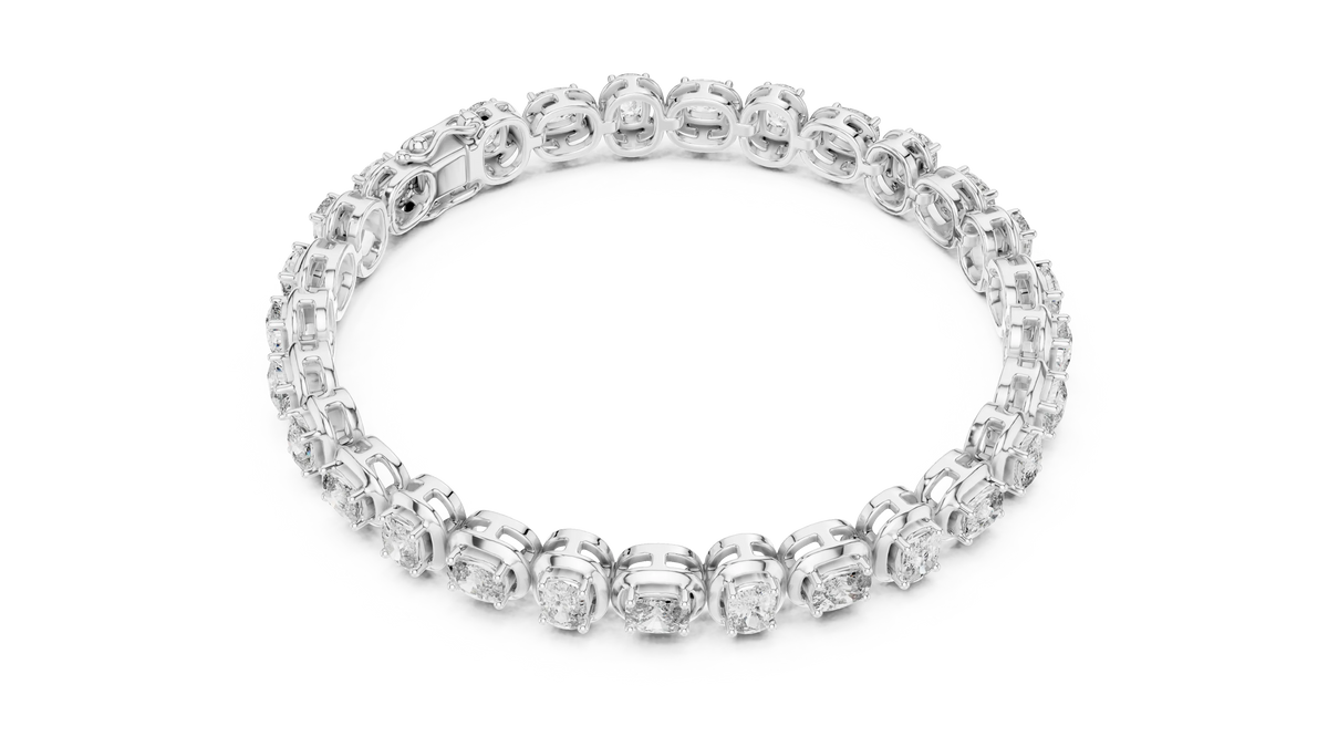 Cushion Cut Moissanite Tennis Bracelet in white 925 sterling silver, view 3