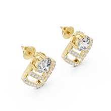 Round moissanite pave chevron stud earrings in yellow 925 sterling silver, view 2