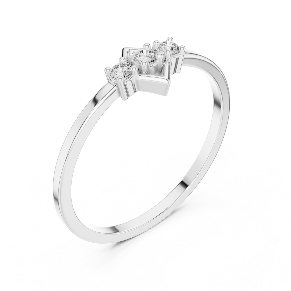 Three-Stone Geometric Frame Moissanite Ring in white 925 sterling silver, view 2