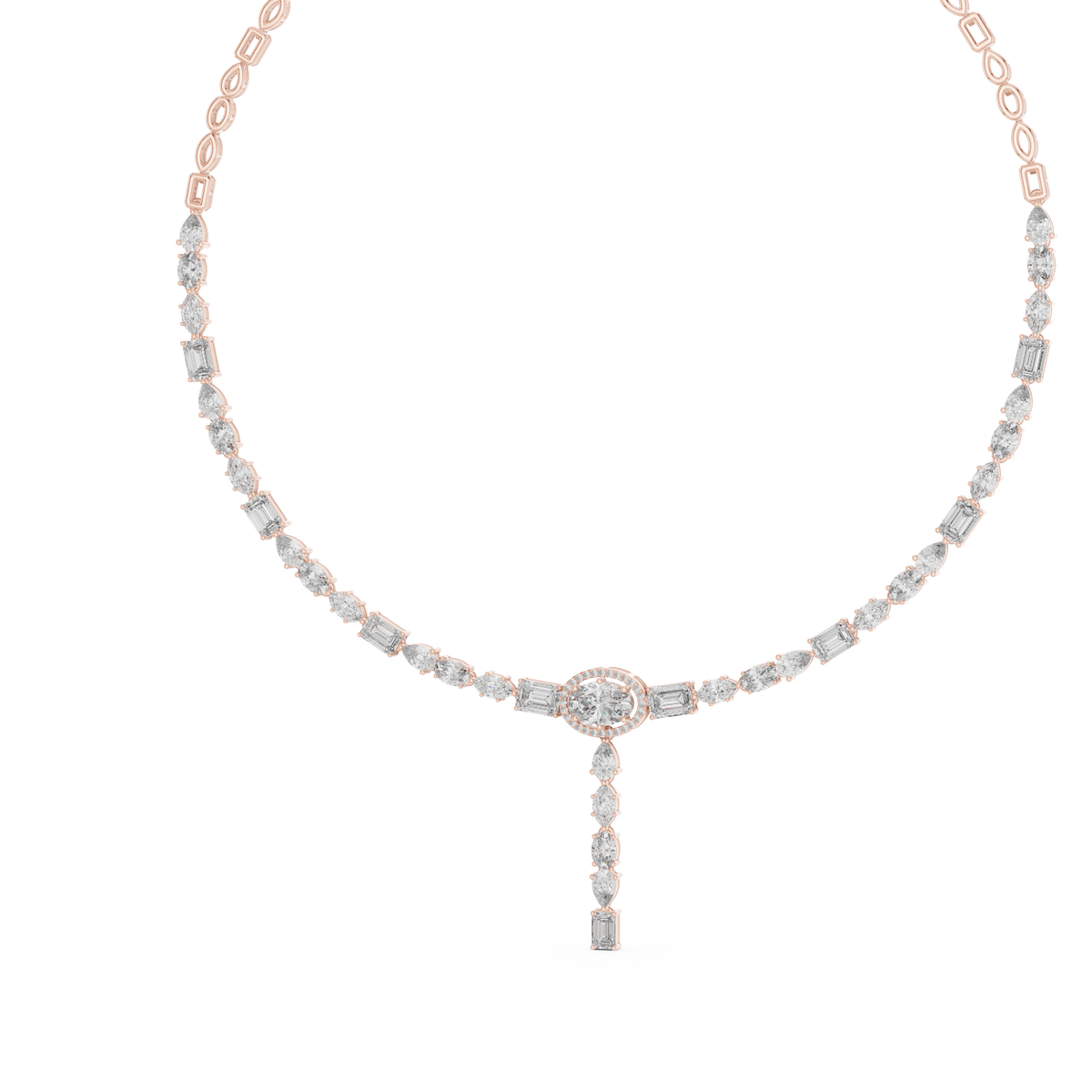 Mixed Shape Lariat Necklace in rose 925 sterling silver, view 2