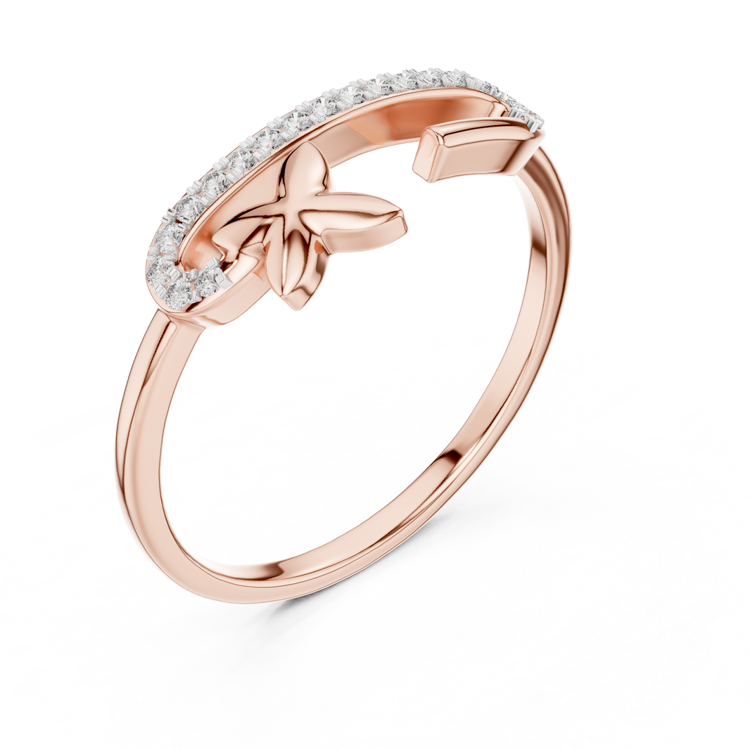 Pavé Bar Moissanite Ring with Clover Accent in rose 925 sterling silver, view 2