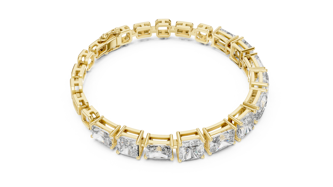Radiant and Asscher Station Moissanite Link Bracelet in yellow 925 sterling silver, view 3