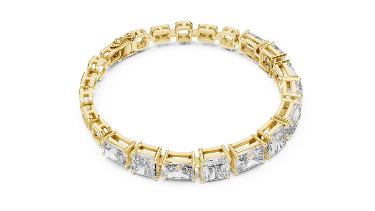 Radiant and Asscher Station Moissanite Link Bracelet in yellow 925 sterling silver, view 3