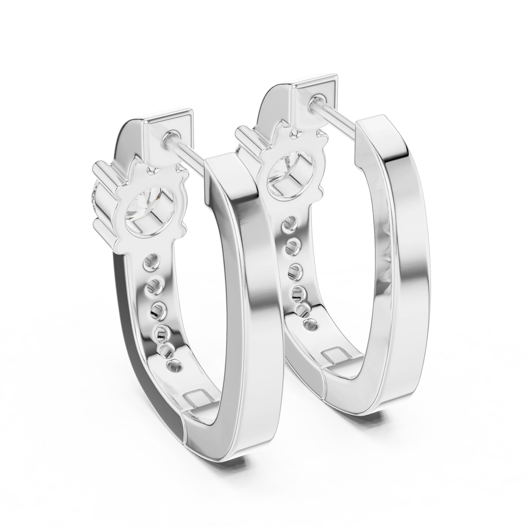 Moissanite solitaire pave huggie earrings in white 925 sterling silver, view 3