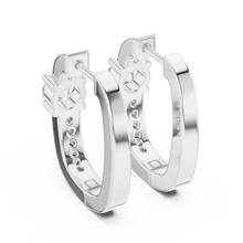 Moissanite solitaire pave huggie earrings in white 925 sterling silver, view 3