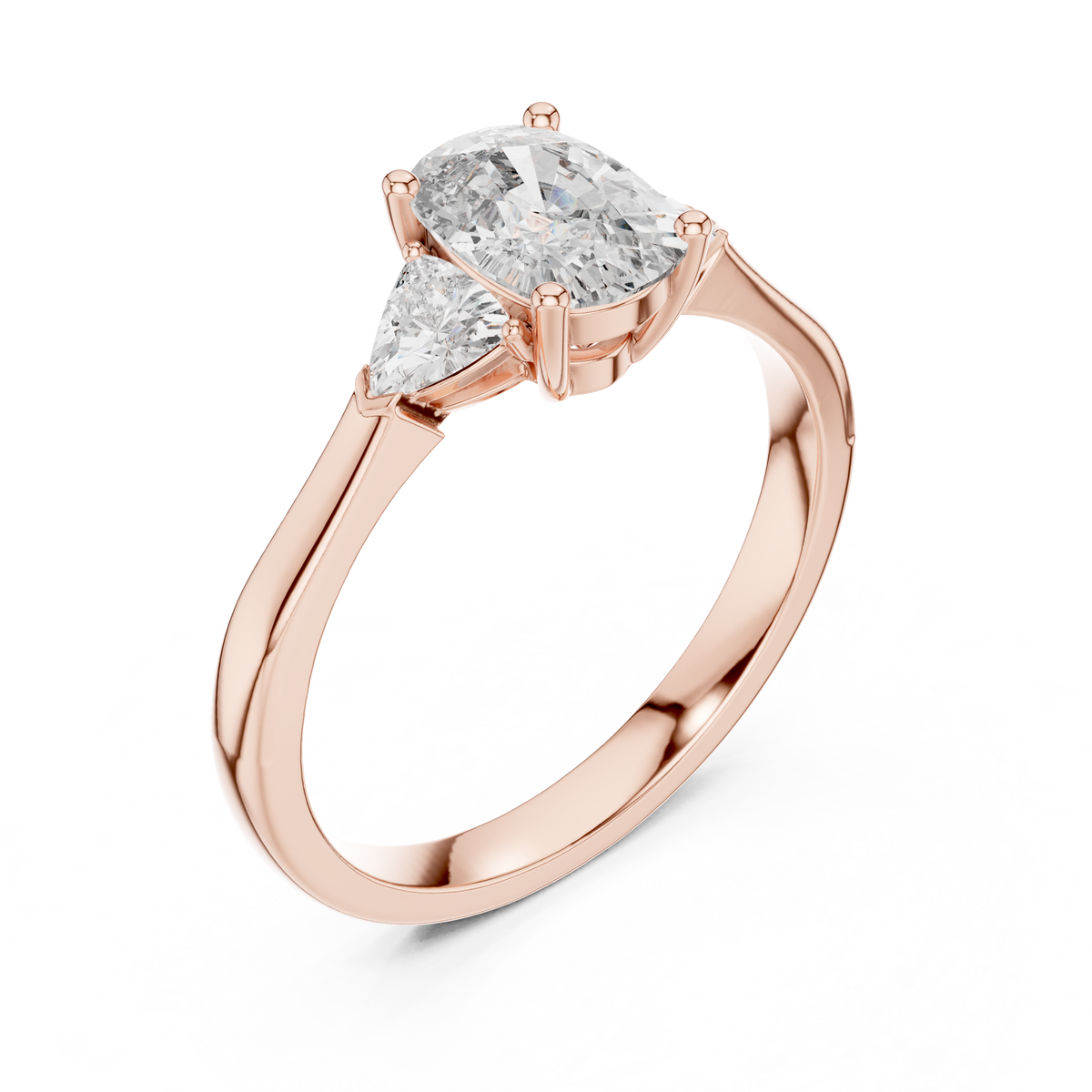 Cushion Cut and Curved Trillion Three Stone Moissanite Ring in rose 925 sterling silver, view 2