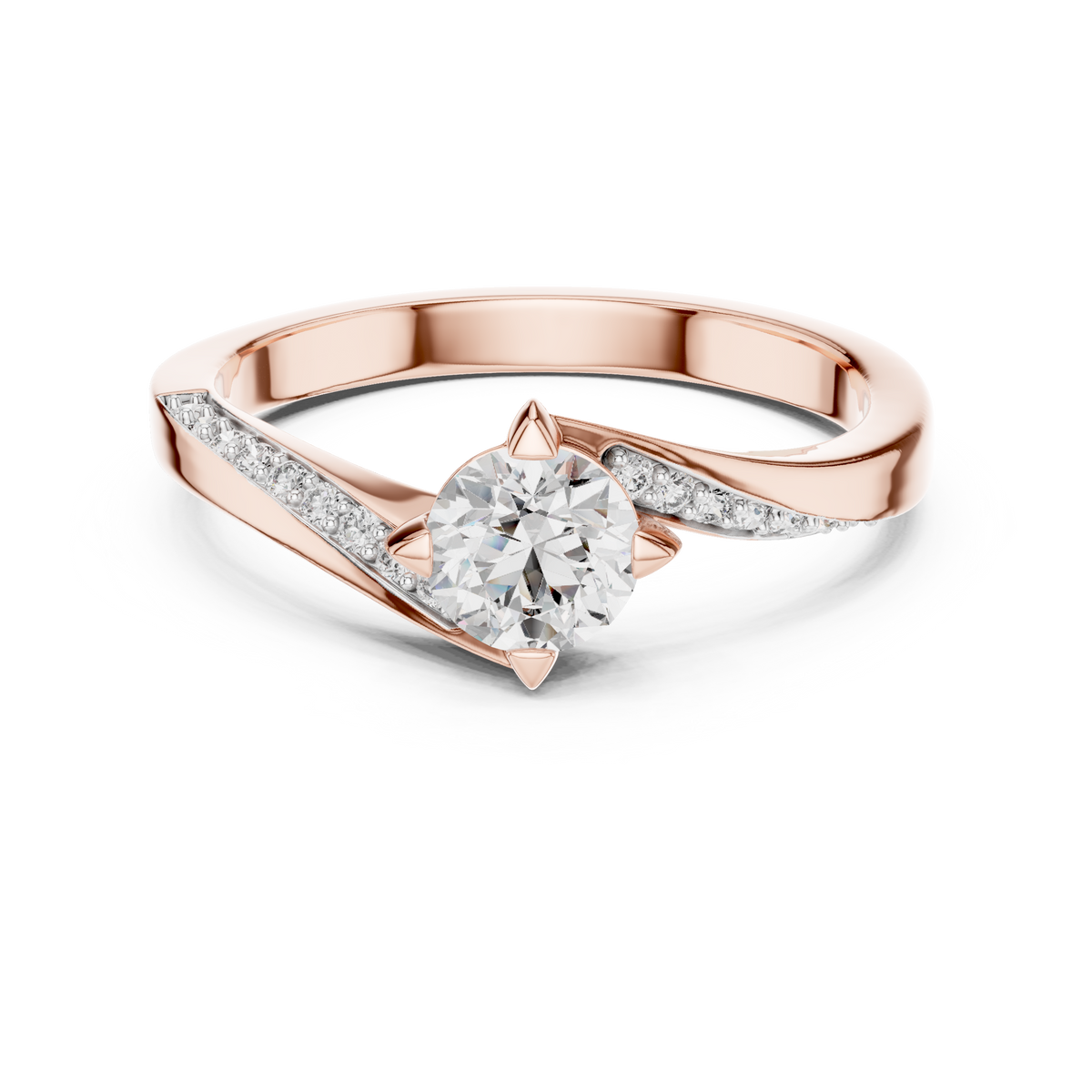 Bypass Solitaire Moissanite Ring with Pavé Shoulders in rose 925 sterling silver, view 4