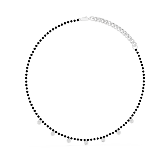 Bezel Station Bead Chain Necklace in white 925 sterling silver, view 1