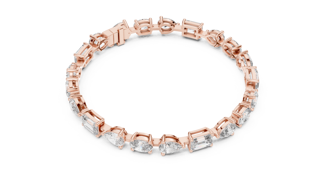 Oval Pear and Emerald Moissanite Tennis Bracelet in rose 925 sterling silver, view 3