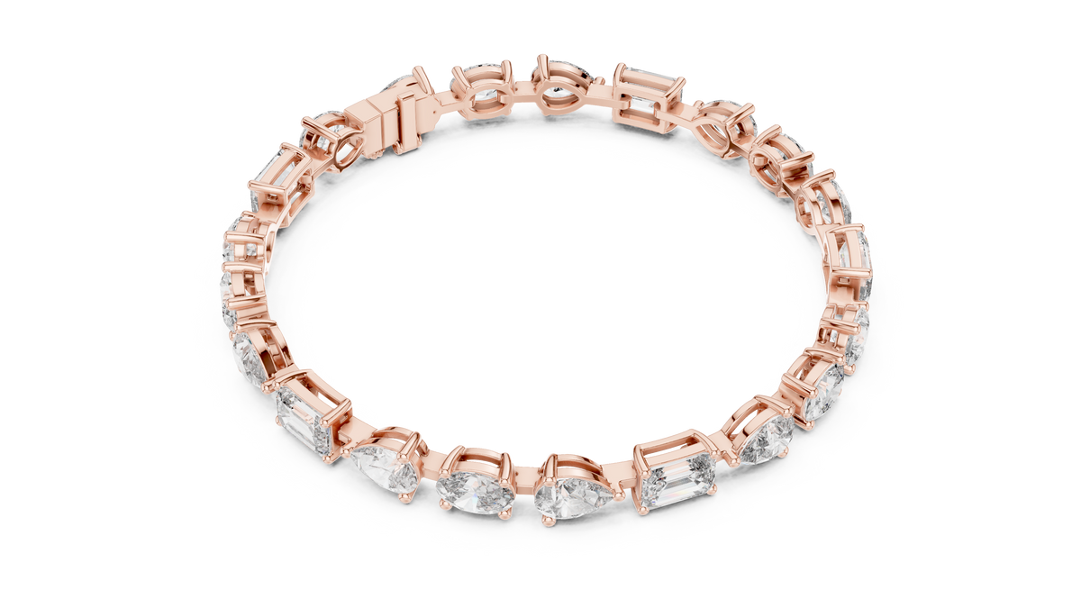 Oval Pear and Emerald Moissanite Tennis Bracelet in rose 925 sterling silver, view 3