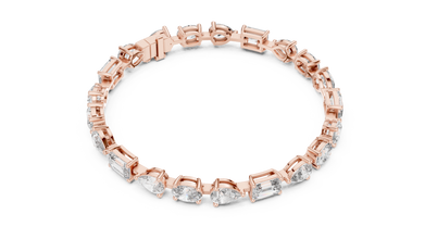 Oval Pear and Emerald Moissanite Tennis Bracelet in rose 925 sterling silver, view 3