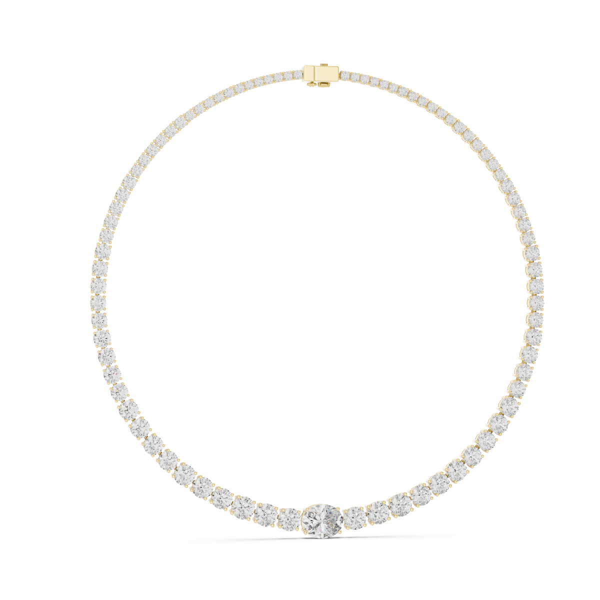 Graduated Round Tennis Necklace with Oval Centre in yellow 925 sterling silver, view 1