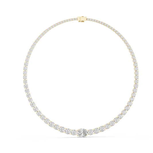 Graduated Round Tennis Necklace with Oval Centre in yellow 925 sterling silver, view 1