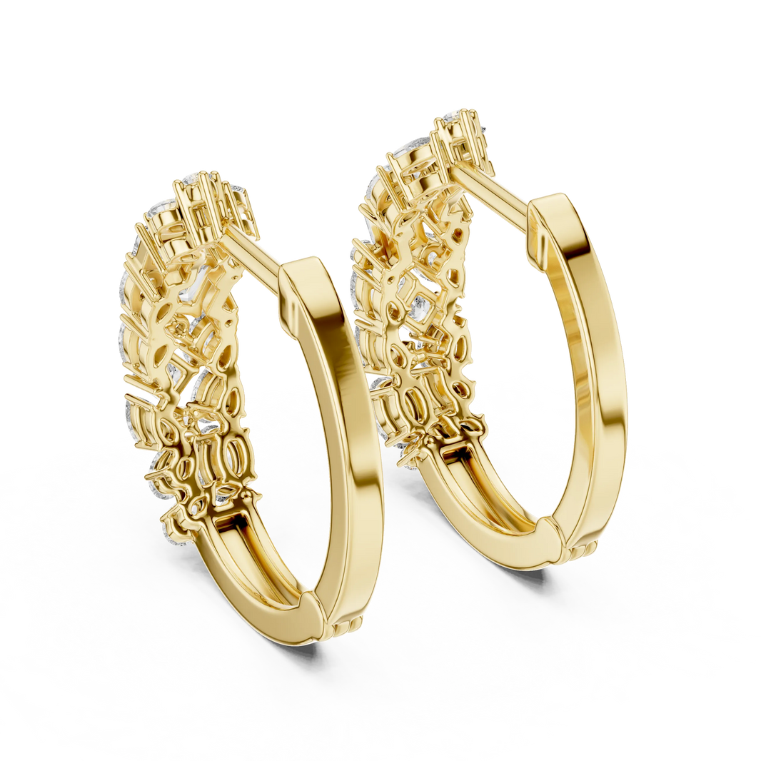 Mixed shape moissanite cluster hoop earrings in yellow 925 sterling silver, view 3