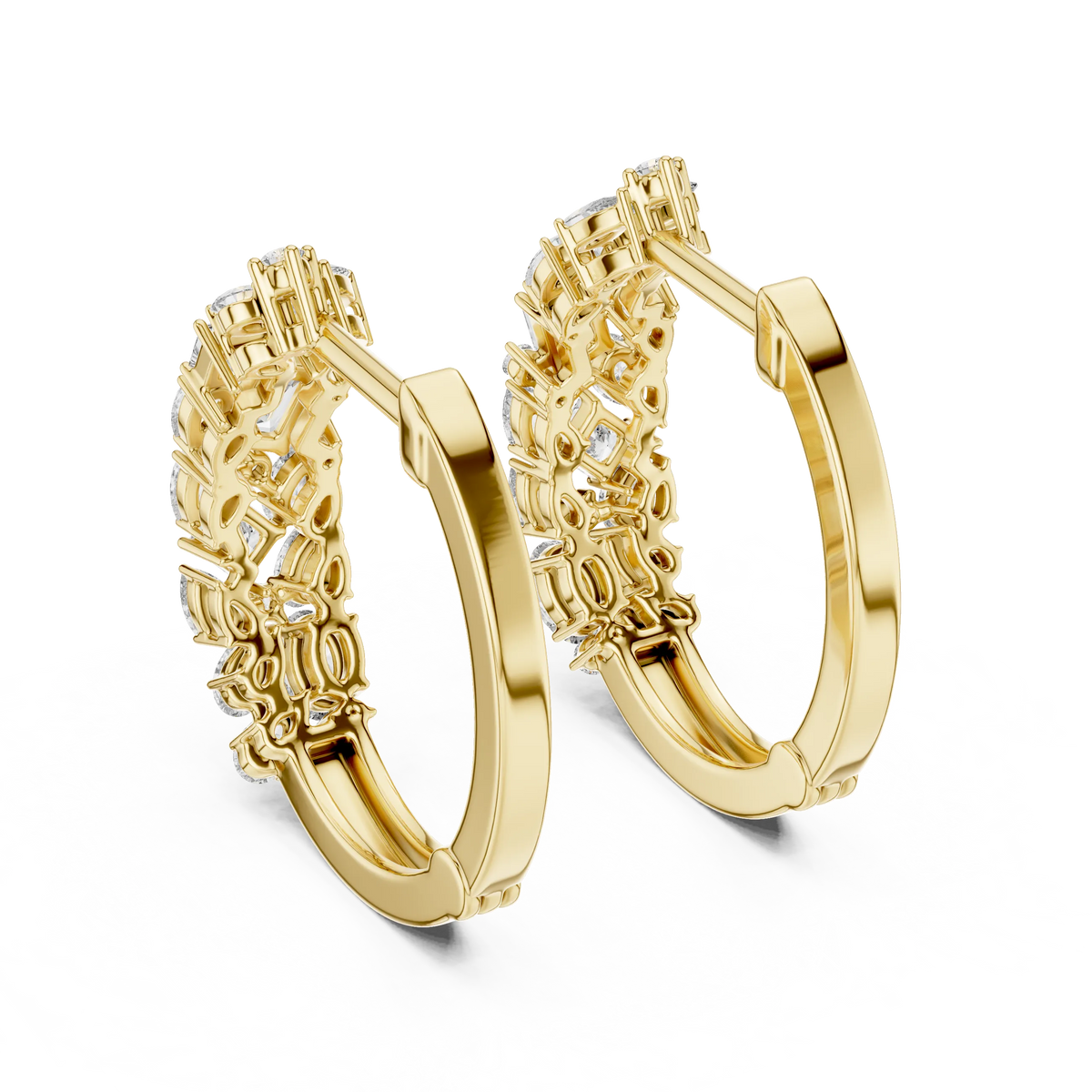 Mixed shape moissanite cluster hoop earrings in yellow 925 sterling silver, view 3