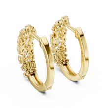Mixed shape moissanite cluster hoop earrings in yellow 925 sterling silver, view 3