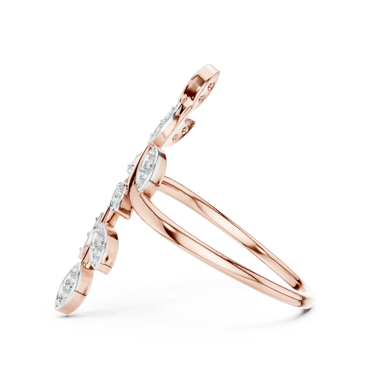 Leafy Vine Bypass Moissanite Ring in rose 925 sterling silver, view 3
