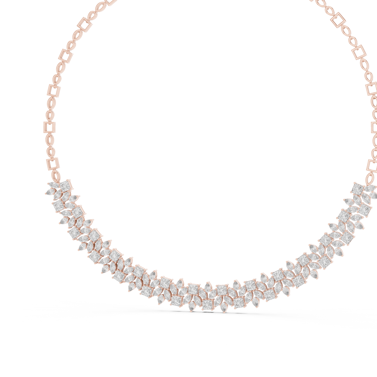 Pear Princess Marquise Cluster Collar Necklace in rose 925 sterling silver, view 2