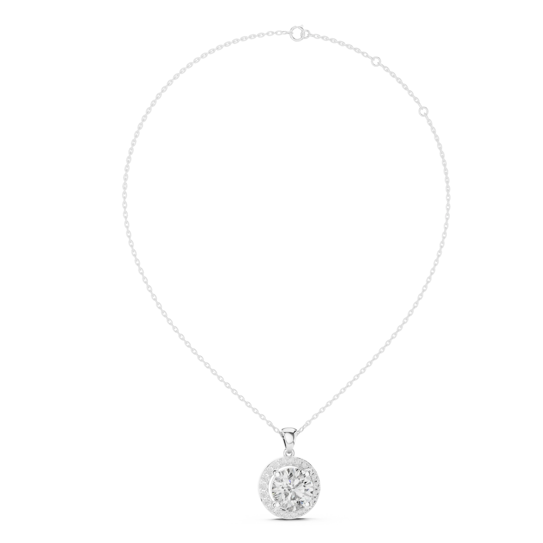 Large Round Halo Moissanite Pendant in white 925 sterling silver, view 1