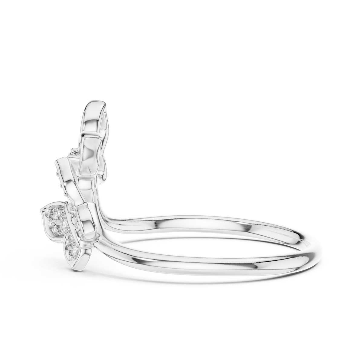 Twin Butterfly Bypass Moissanite Ring in white 925 sterling silver, view 3