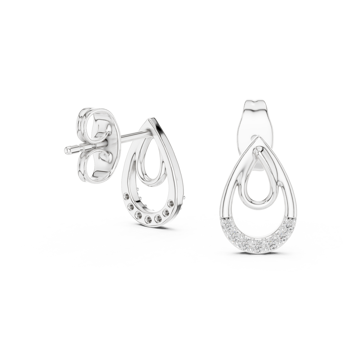 Moissanite Double Teardrop Stud Earrings in white 925 sterling silver, view 1