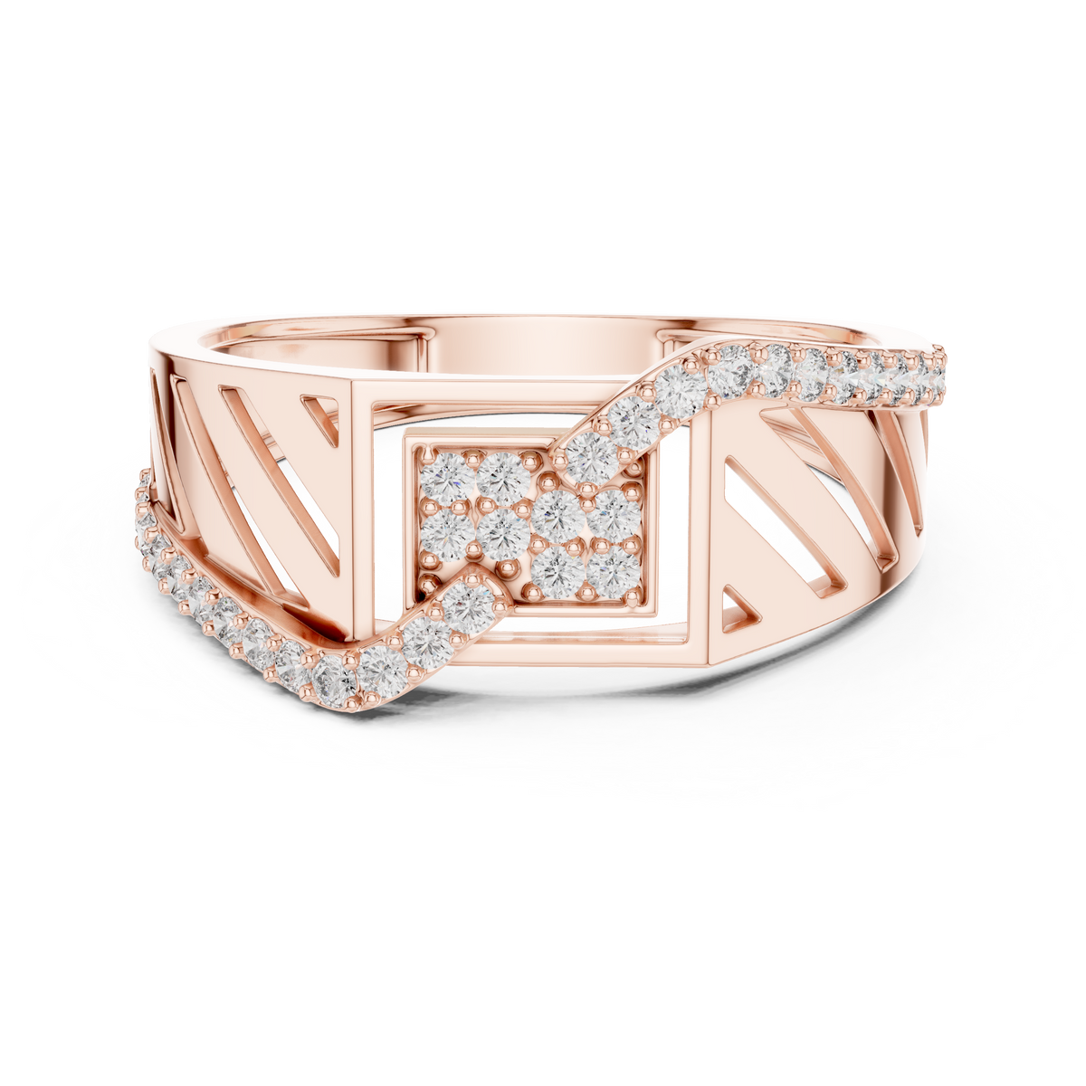 Men's Wide Openwork Square Cluster Moissanite Band in rose 925 sterling silver, view 4