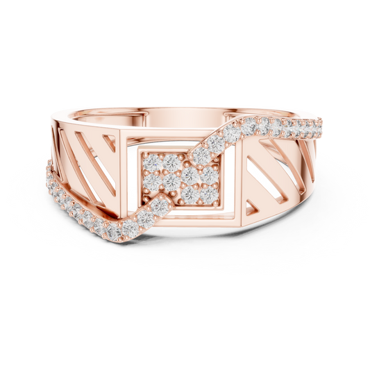 Men's Wide Openwork Square Cluster Moissanite Band in rose 925 sterling silver, view 4