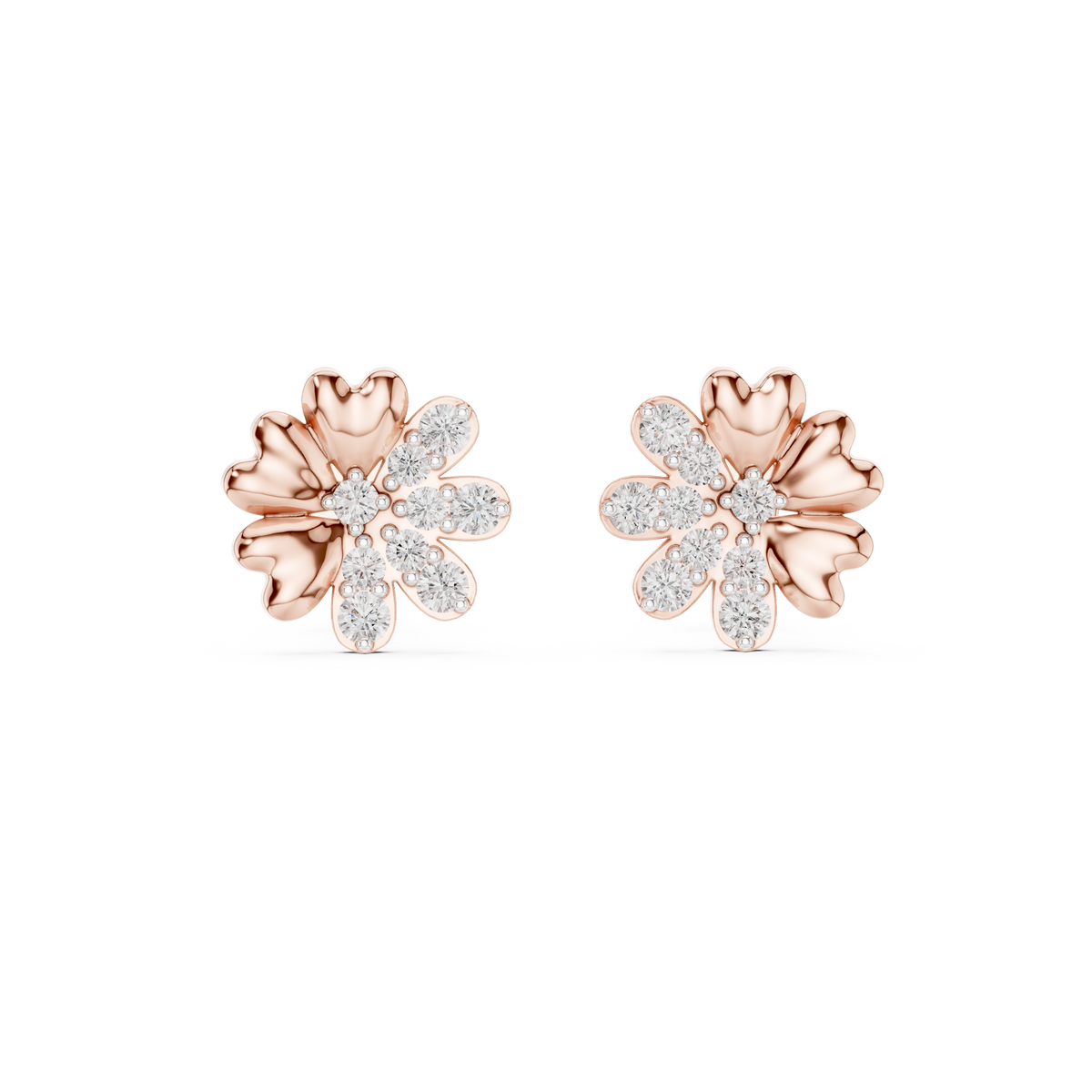 Moissanite Scatter Flower Stud Earrings in rose 925 sterling silver, view 4