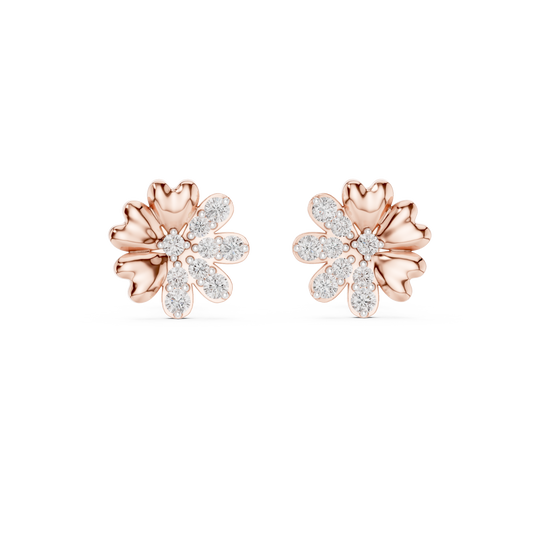 Moissanite Scatter Flower Stud Earrings in rose 925 sterling silver, view 4