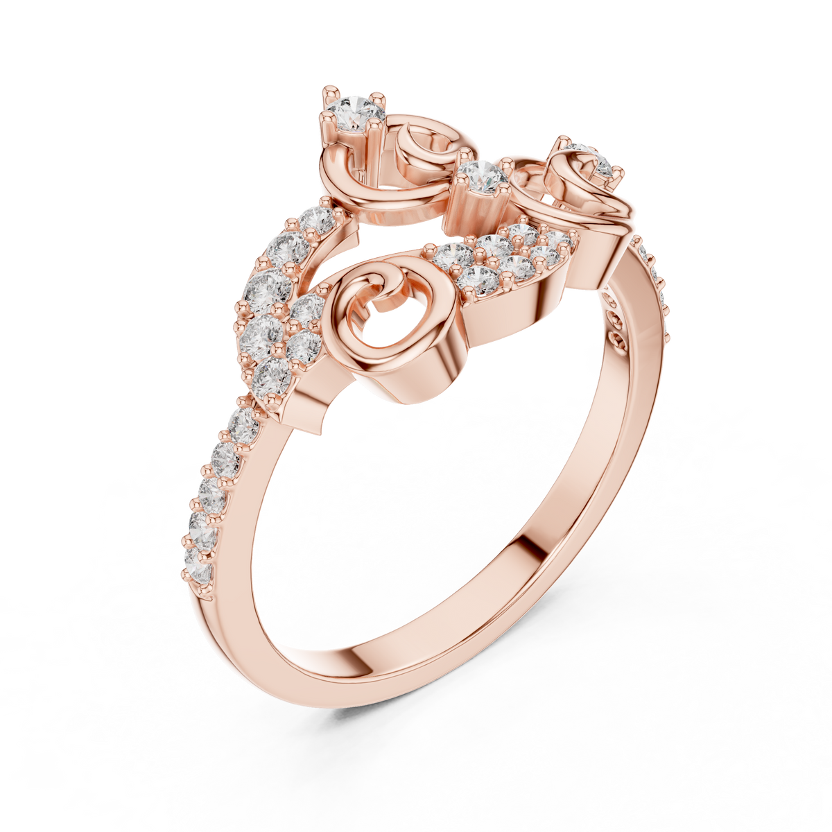 Pavé Scroll Swirl Moissanite Fashion Ring in rose 925 sterling silver, view 2