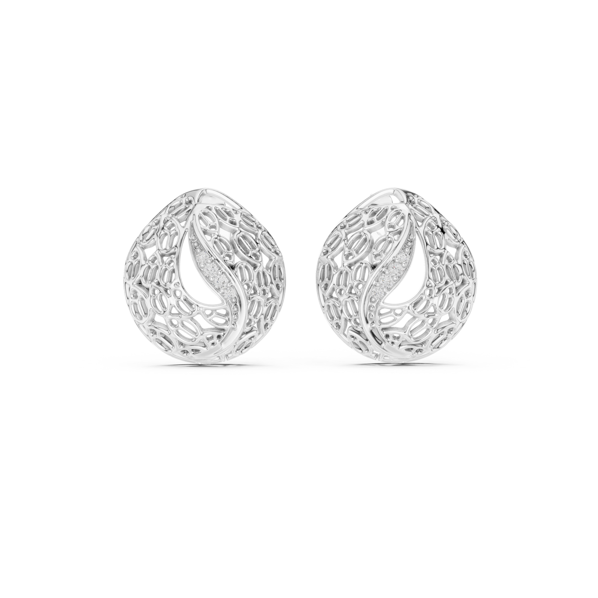 Moissanite Filigree Dome Stud Earrings in white 925 sterling silver, view 4
