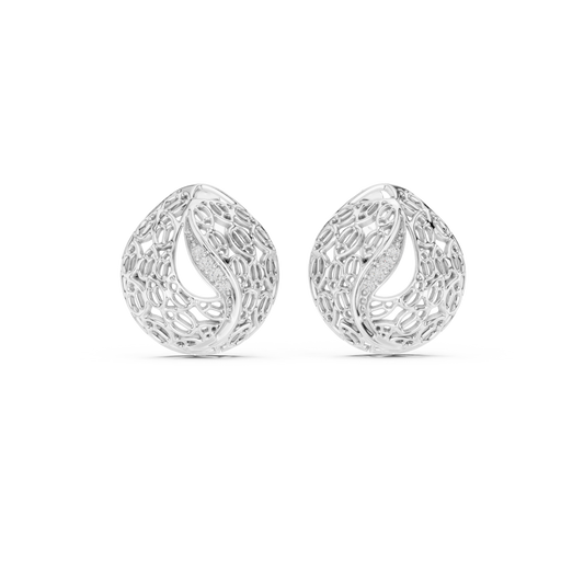 Moissanite Filigree Dome Stud Earrings in white 925 sterling silver, view 4