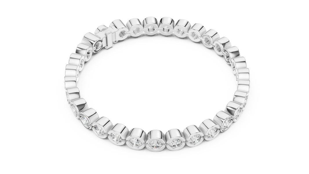 Bezel Set Round Moissanite Tennis Bracelet in white 925 sterling silver, view 3