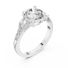 Round Moissanite Engagement Ring with Marquise Accents in white 925 sterling silver, view 2
