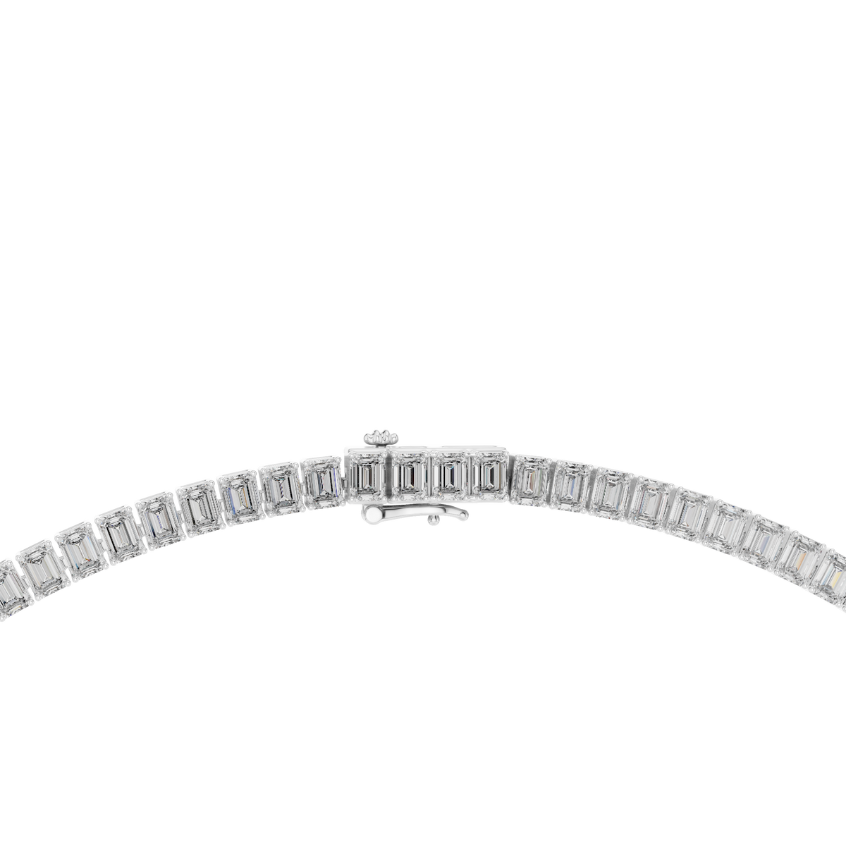 Emerald Cut Tennis Necklace in white 925 sterling silver, view 4
