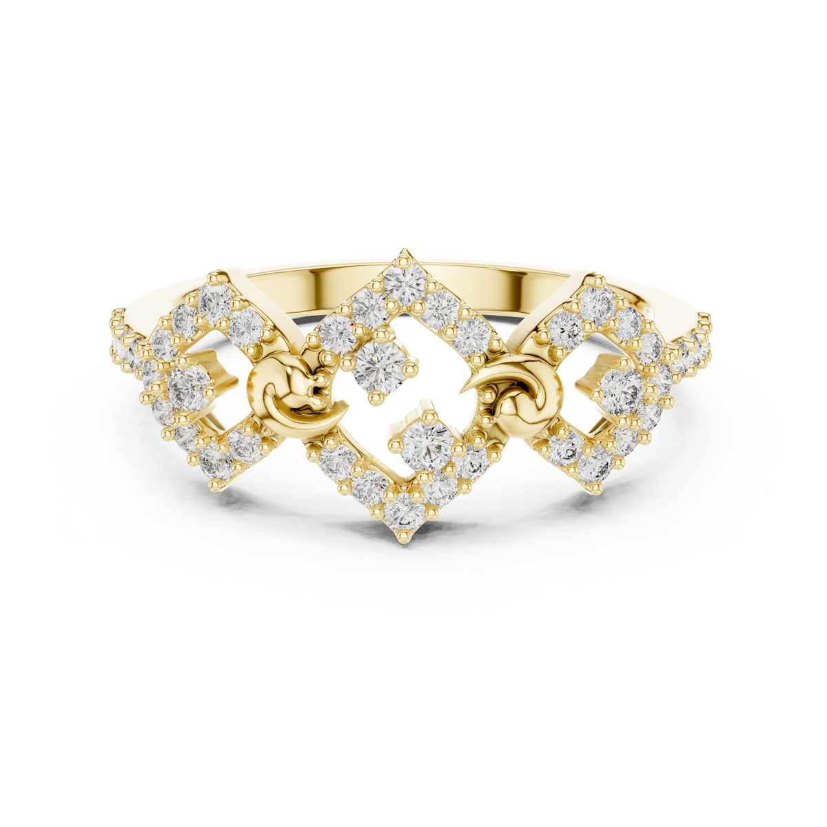 Linked Rhombus Frames Pavé Moissanite Ring in yellow 925 sterling silver, view 4