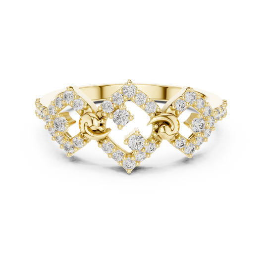 Linked Rhombus Frames Pavé Moissanite Ring in yellow 925 sterling silver, view 4