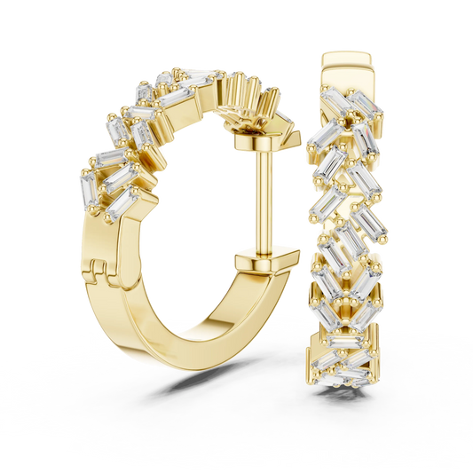 Baguette moissanite scatter hoop earrings in yellow 925 sterling silver, view 1