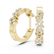Baguette moissanite scatter hoop earrings in yellow 925 sterling silver, view 1