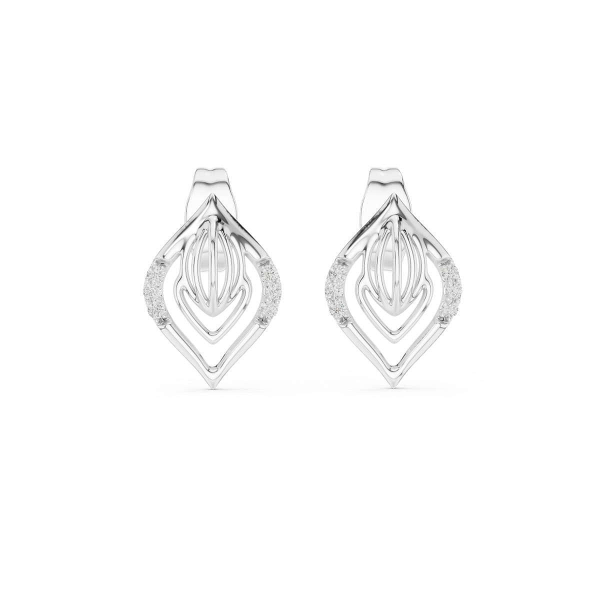 Moissanite Open Leaf Stud Earrings in white 925 sterling silver, view 4
