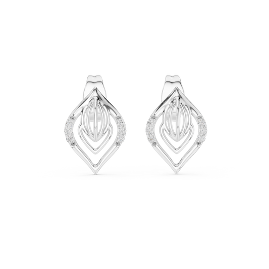 Moissanite Open Leaf Stud Earrings in white 925 sterling silver, view 4