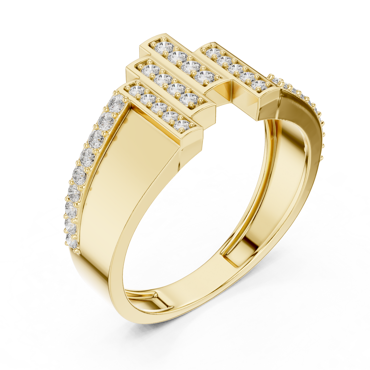 Men's Wide Vertical Bar Moissanite Band in yellow 925 sterling silver, view 2